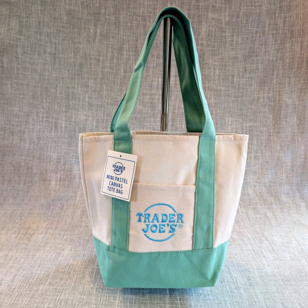 Trader Joe’s Mint Green Mini Canvas Pastel Tote Bag, Spring 2026 - Brand NEW